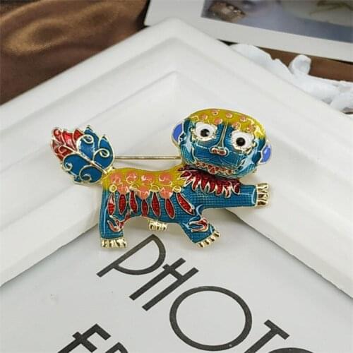 Brilliant ornaments enamel glaze classical Chinese folk colorful lion year beast Kirin female Brooch flower