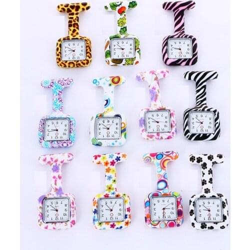 Fashion Square face women ladies nurse doctor silicone pocket watches Medical Hospital gift colorful flower printing watch