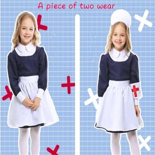 Girl Nurse Halloween Childrens Dresses Halloween Costume for Kids Princess Dress Girls Deep Blue White Princess Dress A813
