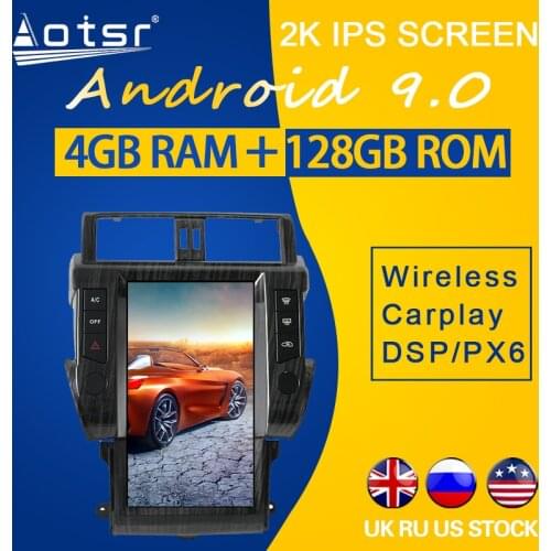 128GB ROM For TOYOTA Land Cruiser Prado 150 2014-2017 Android 9.0 Tesla Style PX6 Carplay Car GPS Navigation Multimedia Player