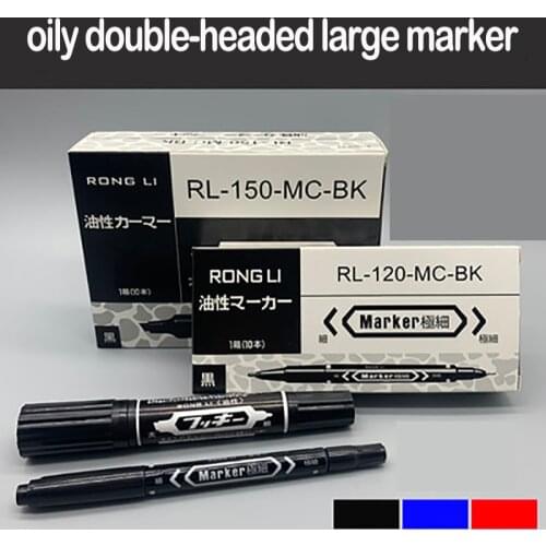Double-Headed Marker Pen Hook Line Pen Oily Waterproof Small & Big--Headed Fine/Thick-Penholder Markers School Office Supplies