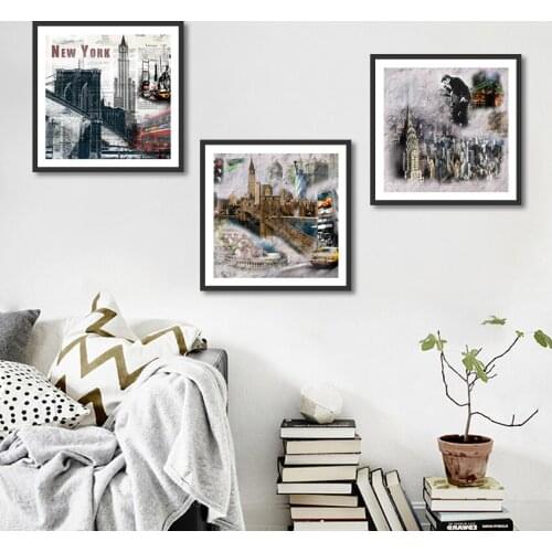 European Style Architectural Decorative Painting Abstract New York City Landscape Wall Art Canvas Posters and Prints for Room