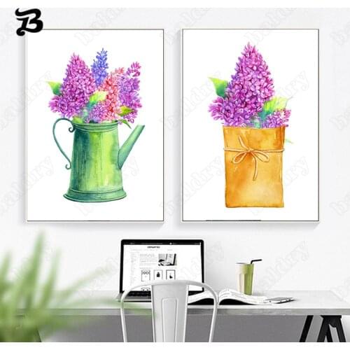 Purple Lilac Pot Plant Nordic Canvas Posters and Prints Wall Art Oil Painting Wall Pictures for Living Room Bedroom Home Decor