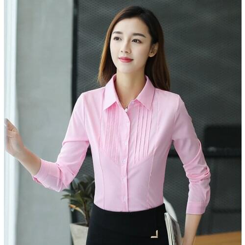 Formal Blouses Women Women Tops Long Sleeve Casual Cotton Blouse Female Work Wear White Pink Office Shirts Plus size 5XL