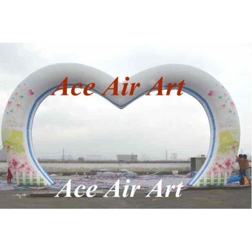 Custom giant wedding decorative inflatable heart arch with flower printing for sale
