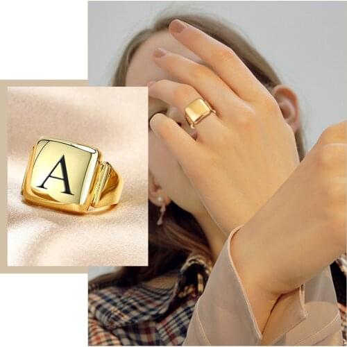 Personalized 15mm Chunky Signet Ring for Women, Customize Initials Stamp Finger Band, Punk Gothic Female Lady Jewelry
