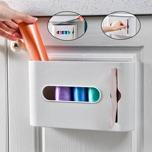 Garbage Bag Storage Box Wall Hanging Trash Bag Holder Bathroom Kitchen Organization Boxes For Garbage Bags Household Accessories
