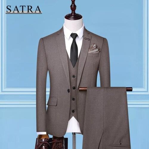 SATRA 2021 New Arrival High Quality Three-piece Male Business Casual Solid Suit , Mens Fashion Boutique Slim Dress Suit
