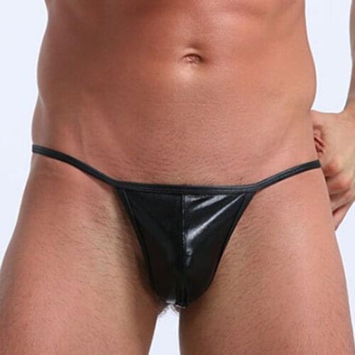 Gay Mens Sexy Low Rise Leather Thongs Underwear Briefs Pouch T-Back Underpants Erotic Penis Mens Thongs String Homme 2021 Hot