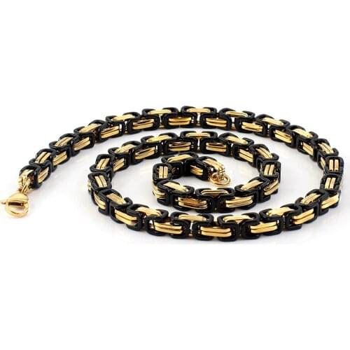 Hot Sale Mens Titanium Steel 8MM Byzantine Imperial Chain Necklace Fashion Rock Hip Hop Punk Jewelry Necklaces Length 61CM