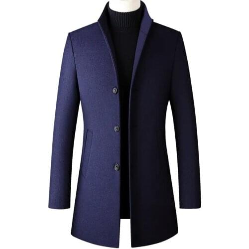 Men Wool Blends Coats Autumn Winter New Solid High Quality Business Jacket Mid-Length Casual Trench Outwear Casaco Masculino
