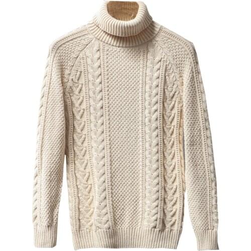 2020 Brand Quality 100% Pure Cotton Autumn/Winter Mens Turtleneck Sweater Casual Warm Pullover Casual Men Sweaters