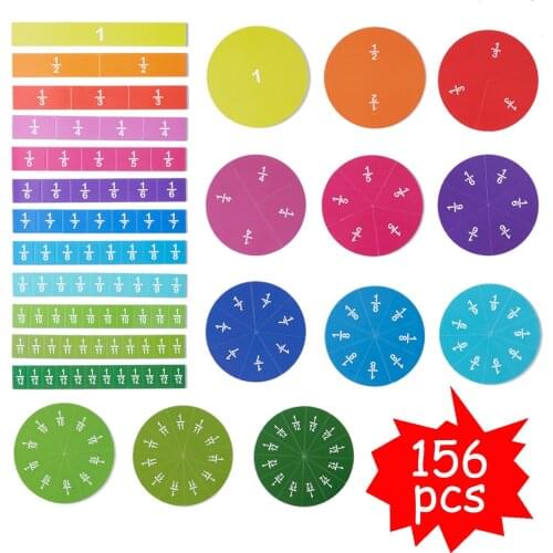 ZazzyKid Magnetic Tiles & Circles Fraction Set, 156pcs, 12 Color Coded, Counting & Math Toys