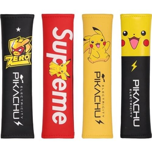 Pokemon Pikachu Car Seat Belt Shoulder Cover Cartoon Cute Leather Extended Seat Belt Protective Cover Car Interior Accessories