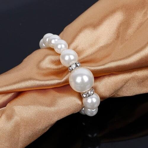 2016New 50Pcs 1Row Pearl Rhinestones Napkin Rings for Weddings and Hotel Table Decoration KM09