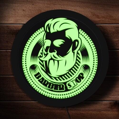Barber Salon Logo LED Lighting Sign Hair cut Business Logo LED Hanging Round Shape Sign Barber Light Edge Acrylic Board