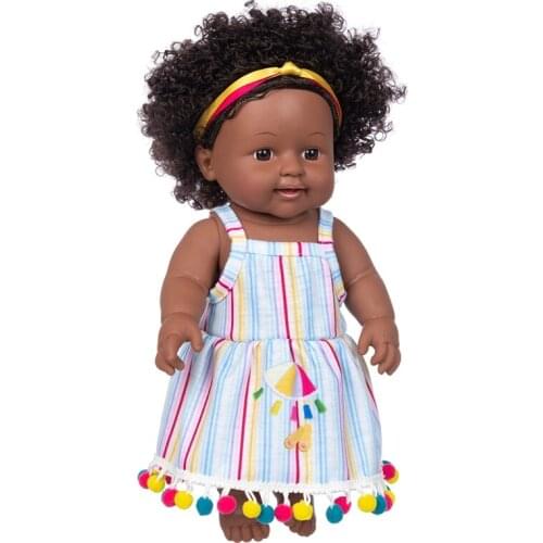 Realistic Vinyl Baby Girl Doll - Reborn 12inch African American Doll - Black Curly Hair Kids Birthday Gift Festival Present