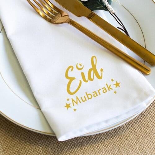 2pcs Eid Mubarak Satin Napkins Al-Adha Muslim Islamic Ramadan Kareem Holiday festival family Iftar BBQ table decoration supplies
