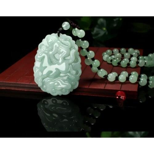 Lucky Chinese Zodiac Pendant Monkey Horse Amulet jadite Mala Bead Hanging Necklace Myanmar jadeite