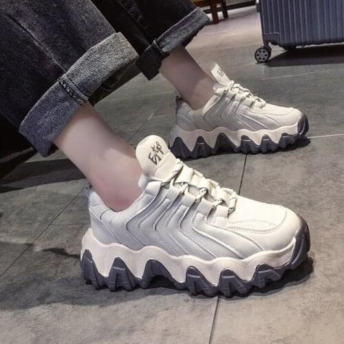 Large size thick-soled increased sports casual shoes spring and autumn new fashion all-match street style lace-up womens shoes