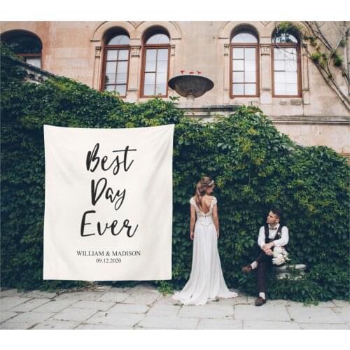 Wedding backdrop with names best day ever welcome sign Wedding Banner Calligraphy Ceremony Photo Booth