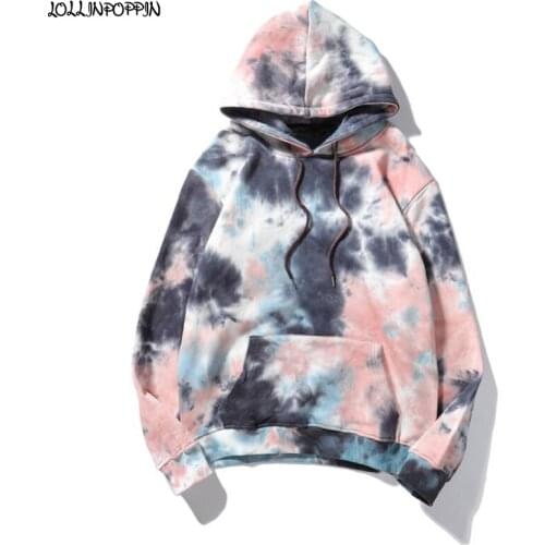 Hip Hop Streetwear Men Tie Dye Hoodies 2020 New Tie-dyed Hooded Sweatshirts Kangaroo Pocket Mens Loose Fleece Hoody