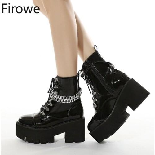 Firowe Womens Shoes Chain Platform Woman Thick Bottom High Heel Booties platform stiletto heels zapatos de mujer 8CM