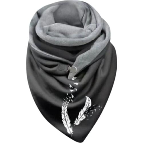 Feather Printing Scarf Women Button Wrap Casual Warm Ladias Scarves Warm Winter Ladias Shawls Балаклава Hijab Dropshipping L3