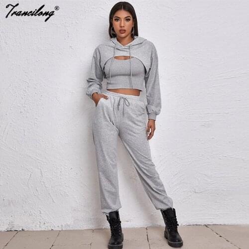 Autumn 2021 Tracksuits Women Hooded Sweatshirts Suits Fashion Streetwear Sports 3 Piece Pants Suit Soild Full Sleeve Outfits
