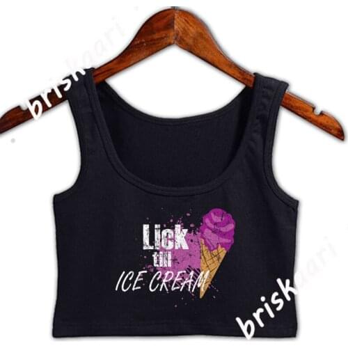 Ice Cream Sex Gift Crop Top Women Letters Round Collar Crop Top Women Sexy Fashion Design Spring Autumn Anti-Wrinkle Vest