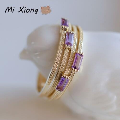 Mi Xiong 925 Sterling Silver Womens Rings Slender Purple Diamond Luxury Jewelry Engagement Wedding Party Elegant Romantic Gift