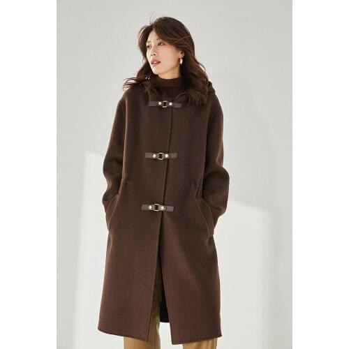 Winter Wool Coat Women Loose Casual Leather Buckle Hooded Coat Women Fall 2021 New Lazy Style Fashion Camel 100% Pure Wool Coat