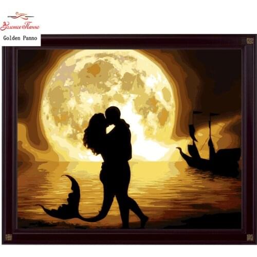 Golden panno,Diy Diamond Painting Cross Stitch Kiss the mermaid Diamond Mosaic Full Diamond Embroidery Rhinestone Gift Dec 1114