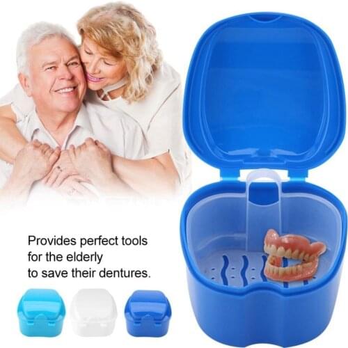 1PCS High Quanlity Denture Box Plastic Denture Bath Case Denture Container False Teeth Storage Box with Basket Net Holder
