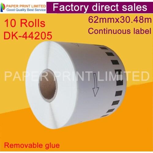 10 Refill Rolls DK-44205 dk44205 Label Removable Glue 62mm*30.48M Continuous Compatible for Brother Label Printer DK-4205