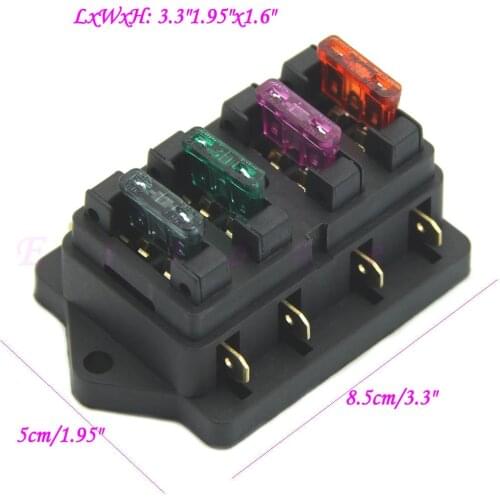 4-WAY Car Vehicle Circuit Standard ATO ATC Blade Fuse Box Block Holder Automotive fuse box suitable for middle-sized blade fuses