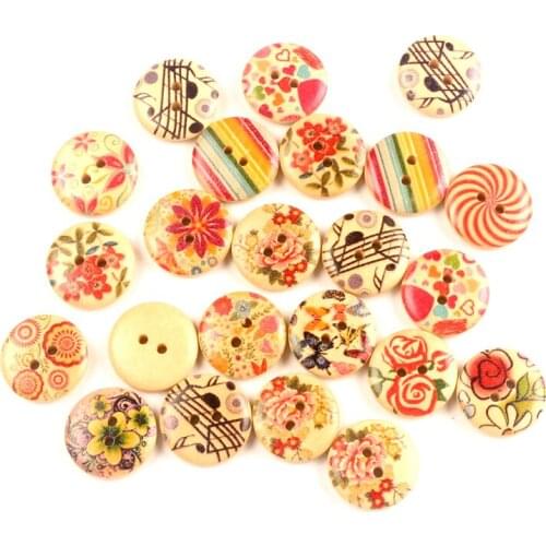 50pcs Mixed 18mm Wooden Round Buttons For Clothing Needlework Scrapbooking Wood Botones Decorative Crafts Diy Accessories