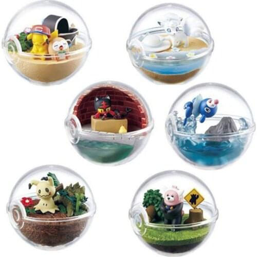 6Pcs/Set Anime Transparent Ball with Mimikyu Bewear Litten Rowlet Alola Vulpix Pokemones Action Figure Toys Gifts for Kids