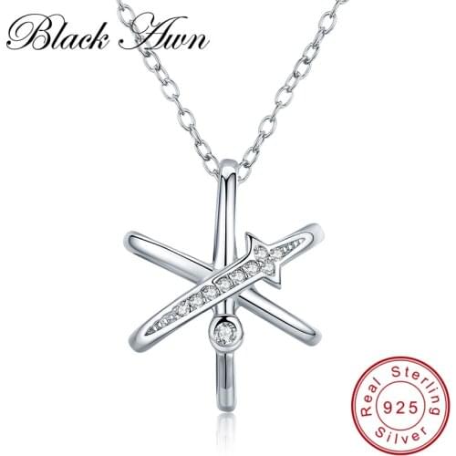 [BLACK AWN] 925 Sterling Silver Necklace Fine Jewelry Black Spinel Classic Necklaces for Women Pendants P183