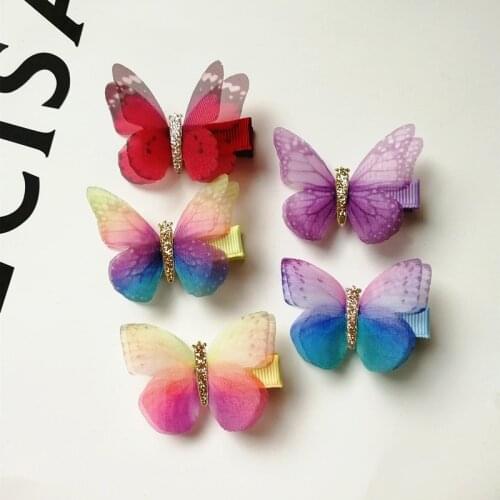 Boutique 10pcs Fashion Cute Glitter Gauze Butterfly Hair Clips Solid Chiffon Butterfly Hairpins Princess Hair Accessories