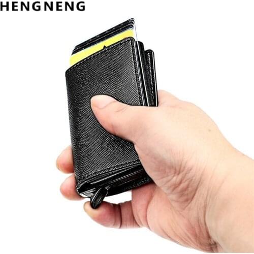 RFID Auto Card Case Aluminum Card Case Credit Card Holder Wallet Men Women Metal RFID Aluminium Bag Leather Bank Cardholder