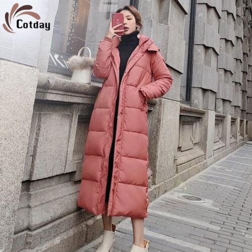 Cotday Office Lady 2020 New Women X-long Hooded Cotton Padded Female Winter Coat Womens Clothing High Quality Winter Warm Parkas