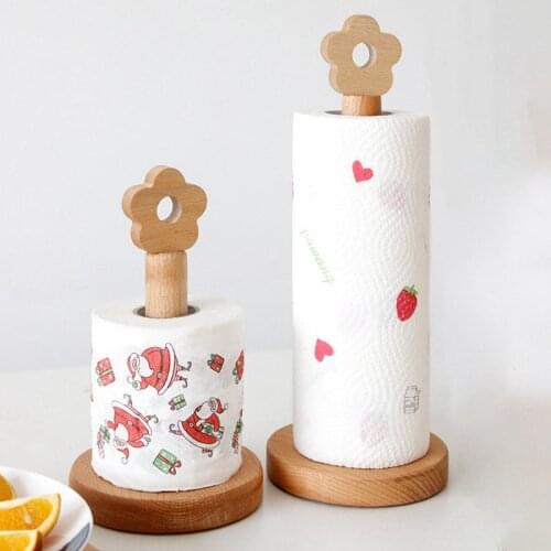 Japanese-style Solid Wood Paper Roll Holder Kitchen Vertical Beech Paper Towel Rack Small Flower Rag Rack