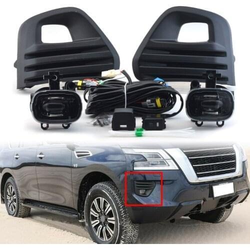 For Nissan Patrol 2020 2021 Car Front Bumper Fog lamp LED Light Complete Kits w/Bulb Switch Cable Bezel 2PCS Left & Right