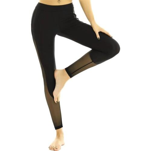 TiaoBug Women Dance Wear Stretchy Leggings High Waist Side Mesh Splice Pantyhose Stockings Workout Yoga Pants Ballet Tights