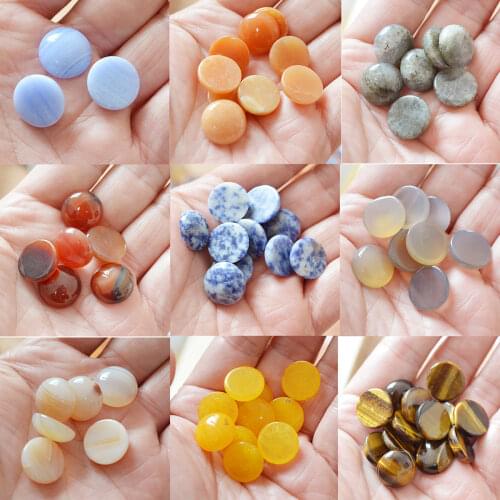 FLTMRH Natural Stone Cabochon Beads 4 6 8 10 12 mm Round Lapis Lazuli Agat Tiger Eyes Beads For DIY Jewelry Findings