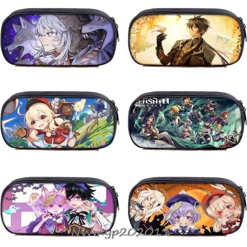Game Genshin Impact Girls Cosmetic Cases Kids Pencil Bag Boys Girls School Supplies Children Pencil Box Women Makeup Bags