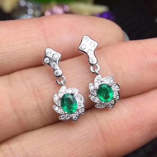 Emerald earring Free shipping Natural real emerald 925 sterling silver Fine jewelry