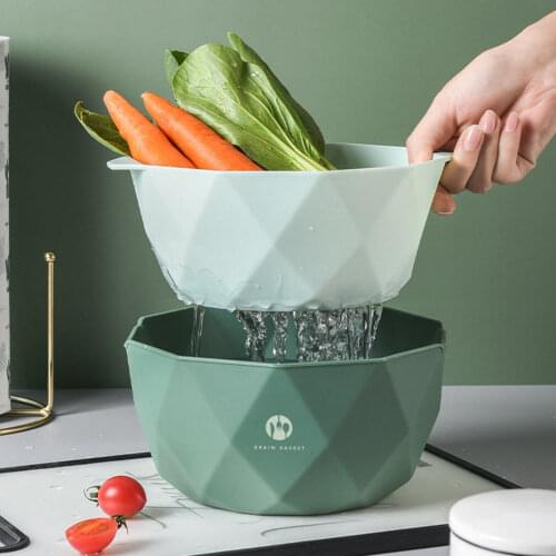 Kitchen Drain Vegetable Fruit Drainer Basket High Quality Double Washing Colander Basket Multi-function Kitchen Strainer
