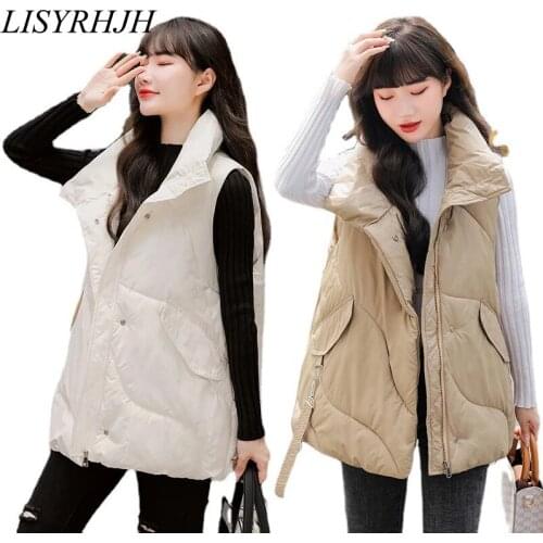 LISYRHJH Fashion 2021 New Autumn Winter Short Cotton Vest Women Jacket Glossy Sleeveless Coat Warm Ladies Winter Waistcoat